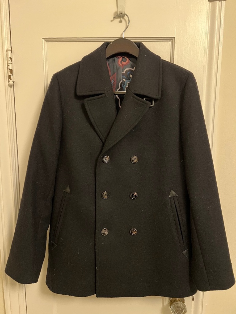 TED BAKER Mens Double Breasted Wool Peacoat in Black Size 5